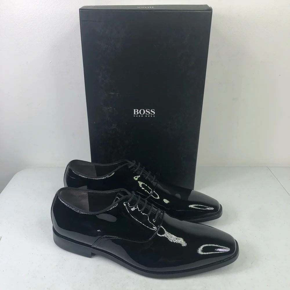 HUGO Boss Highline Patent Oxfords Black Leather